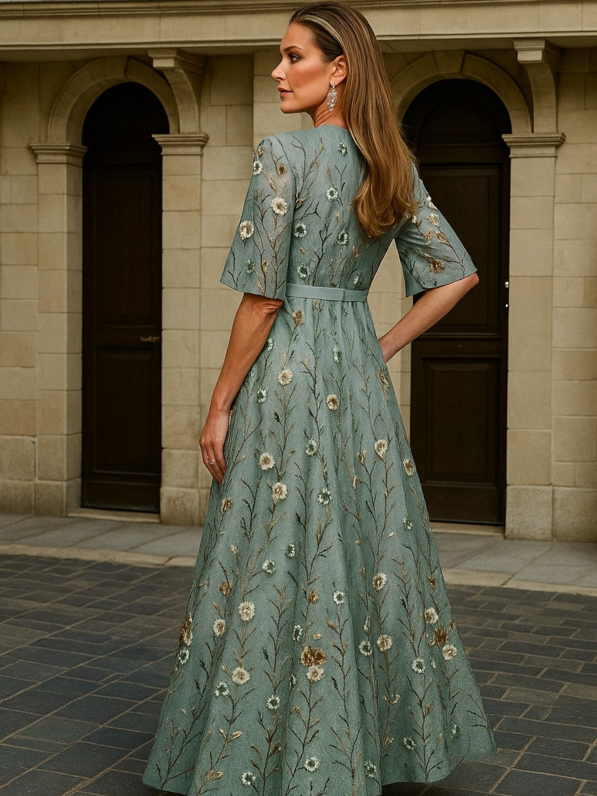 Resplendent Elegant V-neck belted boho dress for women | Hazel