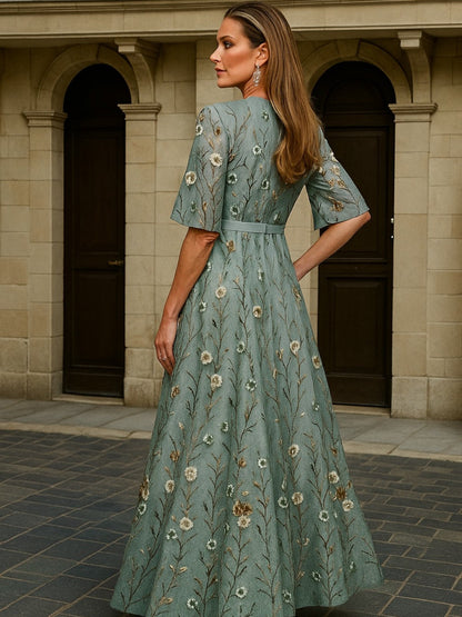 Resplendent Elegant V-neck belted boho dress for women | Hazel