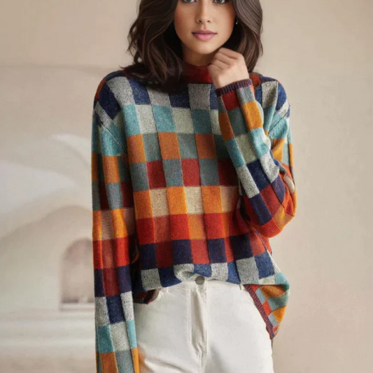 Classic check knit crew-neck jumper for women -1