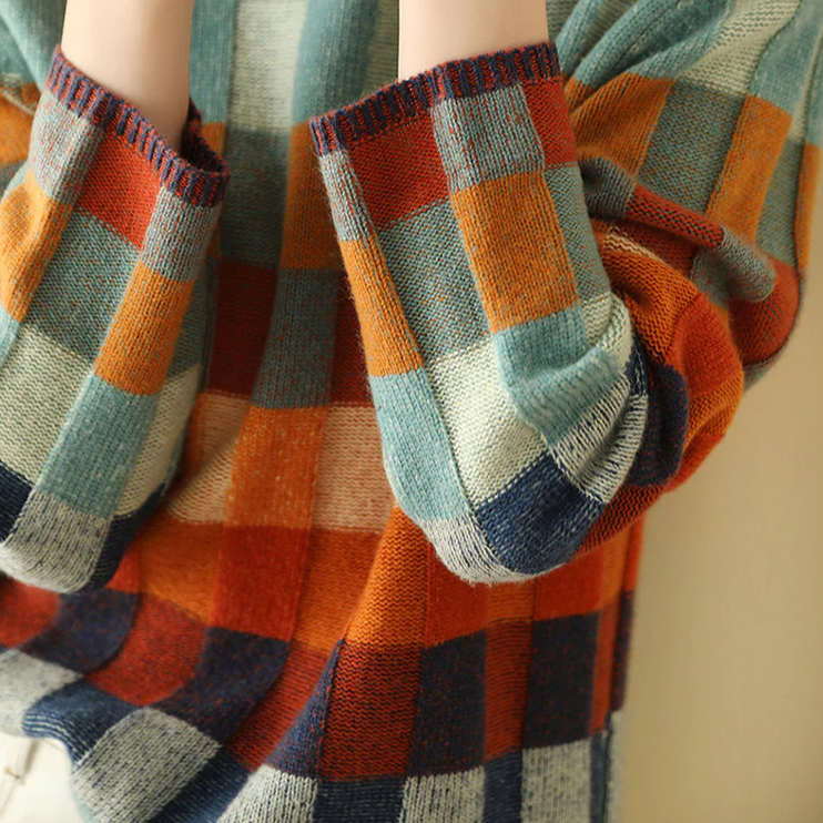 Classic check knit crew-neck jumper for women -3