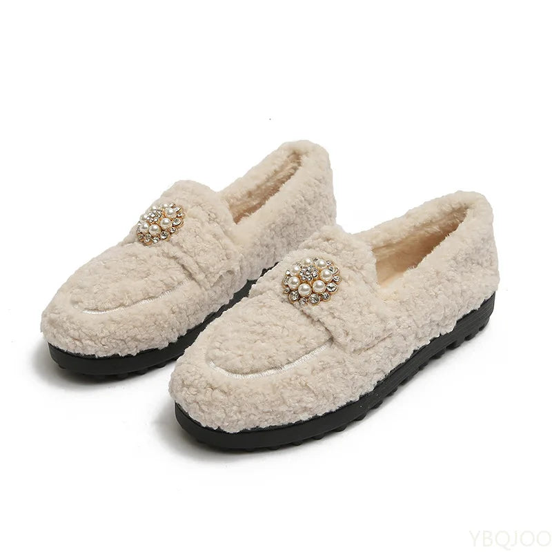 Cosy pearl-trim cushioned slip-on loafers for women -6