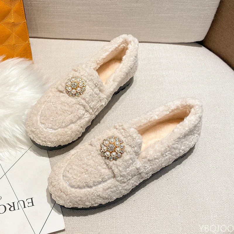 Cosy pearl-trim cushioned slip-on loafers for women -7