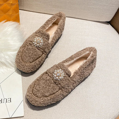 Cosy pearl-trim cushioned slip-on loafers for women -8