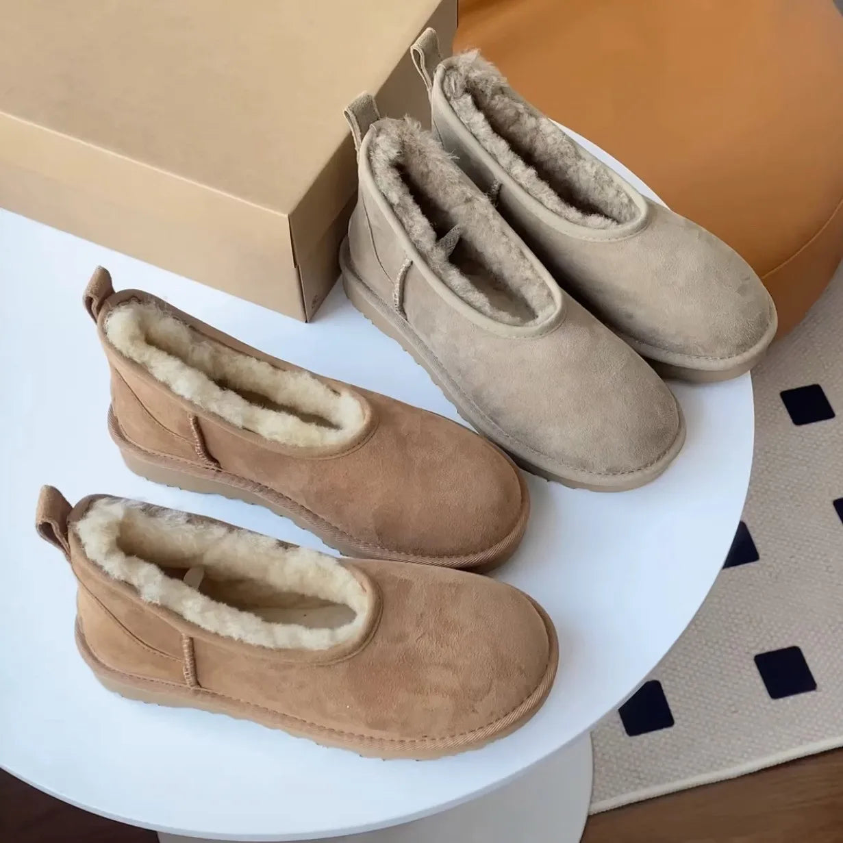 Warm snow fur lined slip-on loafers for women -2