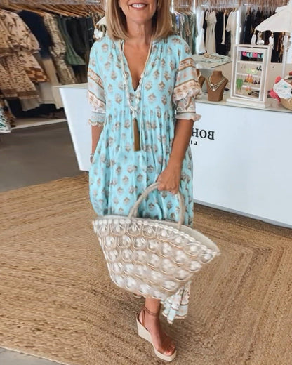 Bohemian tassel-detail relaxed midi dress for women | Verity -2