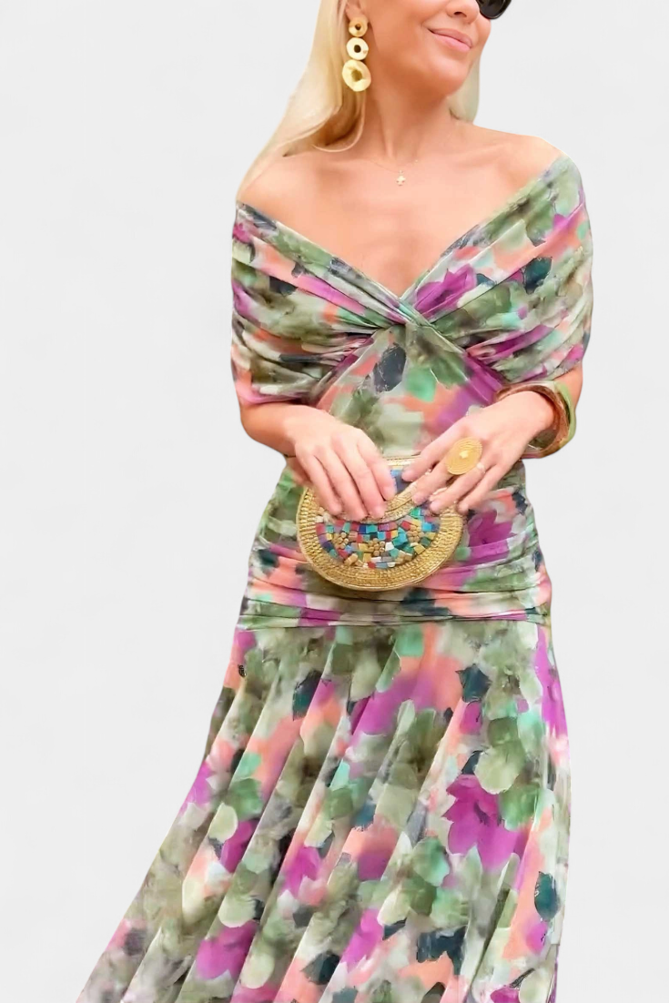 Long floral V-neck maxi dress for women | Vivian -4