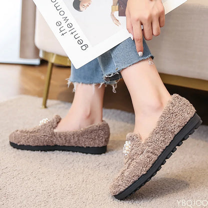 Cosy pearl-trim cushioned slip-on loafers for women -4