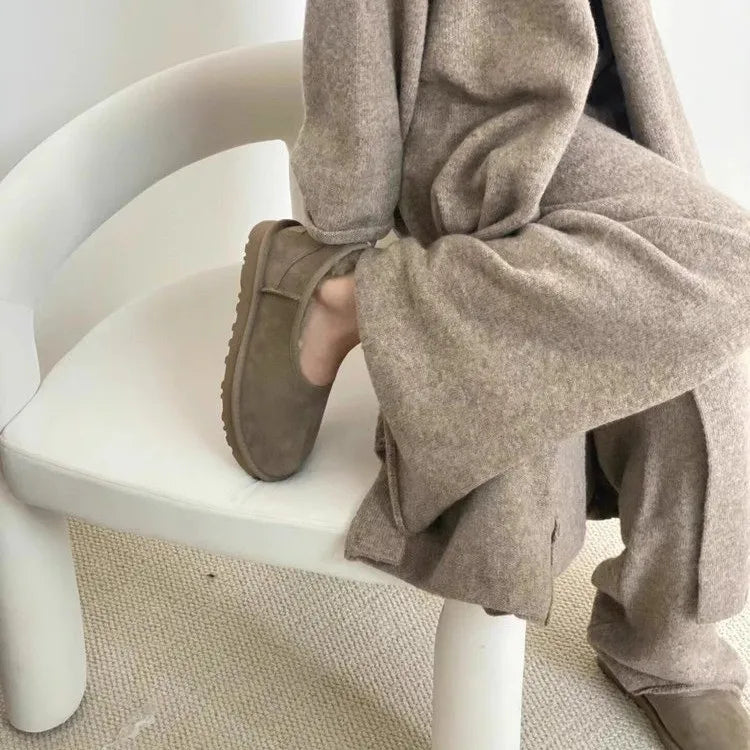 Warm snow fur lined slip-on loafers for women -3