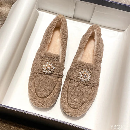 Cosy pearl-trim cushioned slip-on loafers for women -2