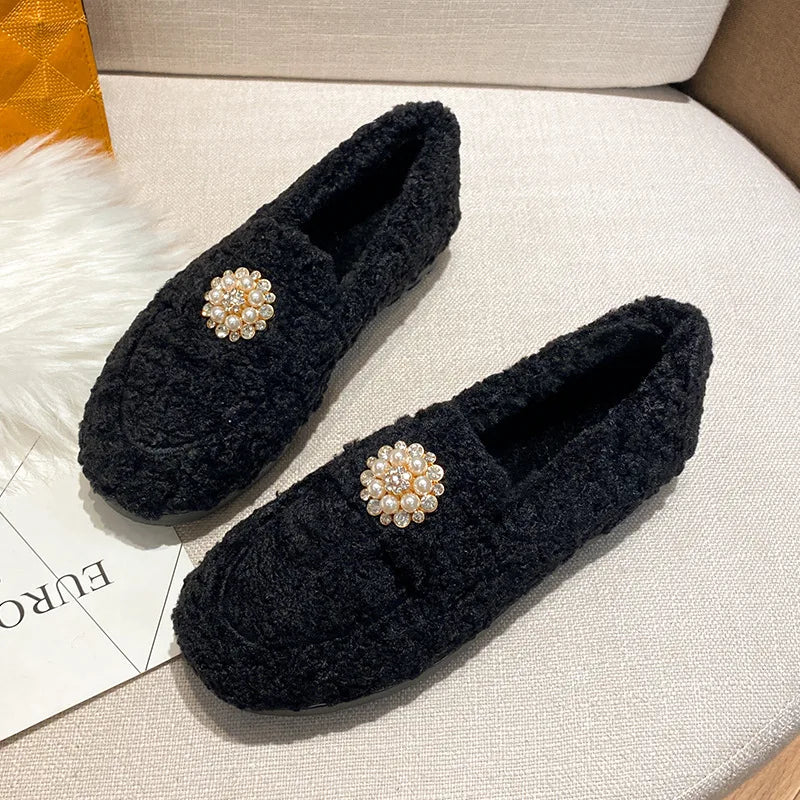 Cosy pearl-trim cushioned slip-on loafers for women -10