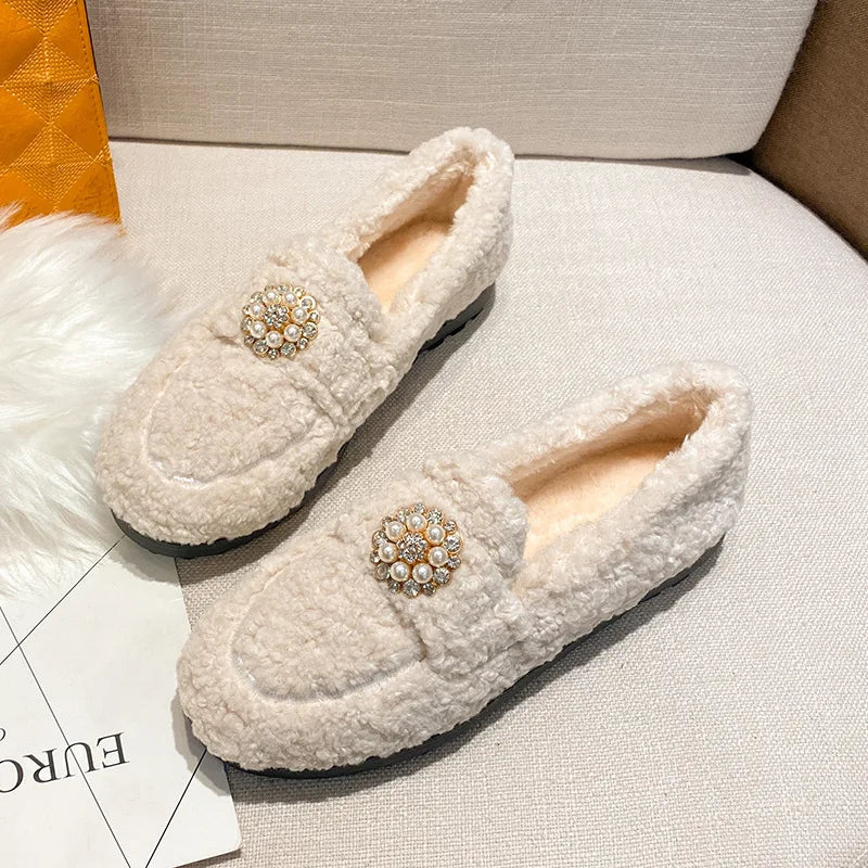 Cosy pearl-trim cushioned slip-on loafers for women -9