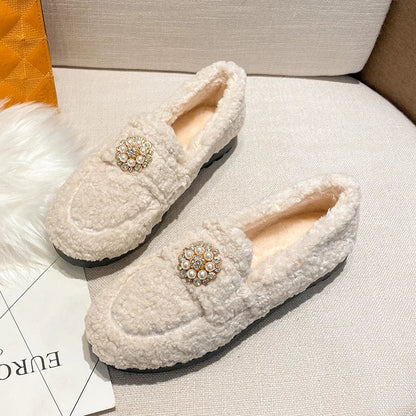 Cosy pearl-trim cushioned slip-on loafers for women -9