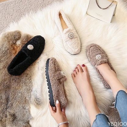 Cosy pearl-trim cushioned slip-on loafers for women -5