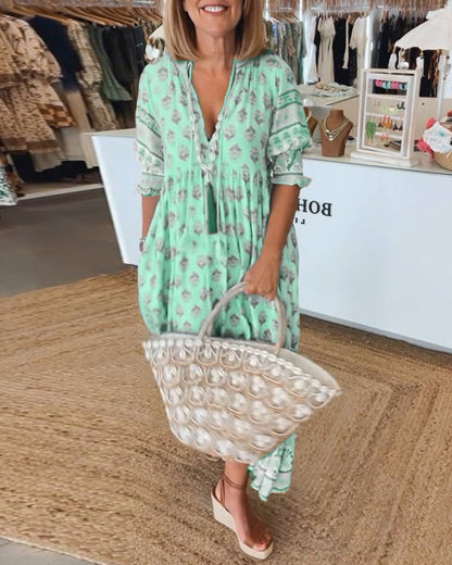Bohemian tassel-detail relaxed midi dress for women | Verity -3