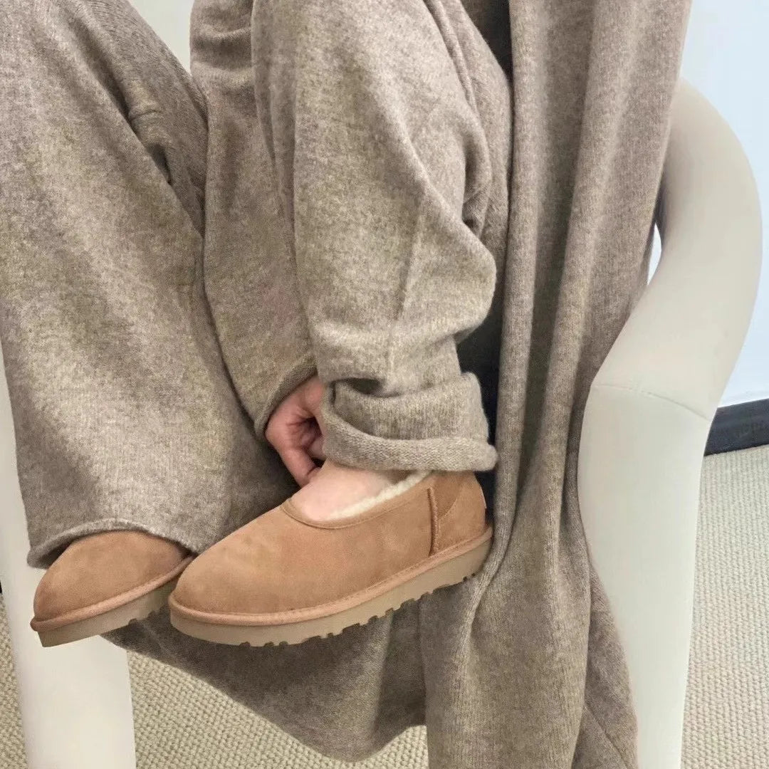 Warm snow fur lined slip-on loafers for women -4