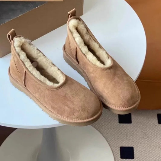 Warm snow fur lined slip-on loafers for women -1