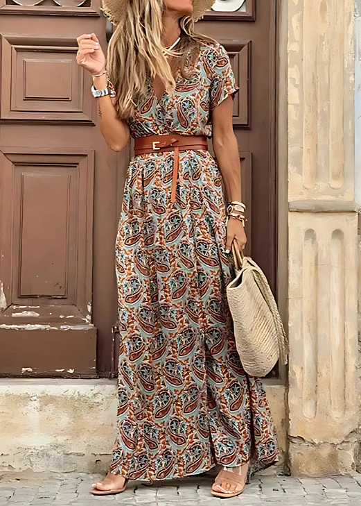 Airy boho belted maxi dress for women | Justine -5
