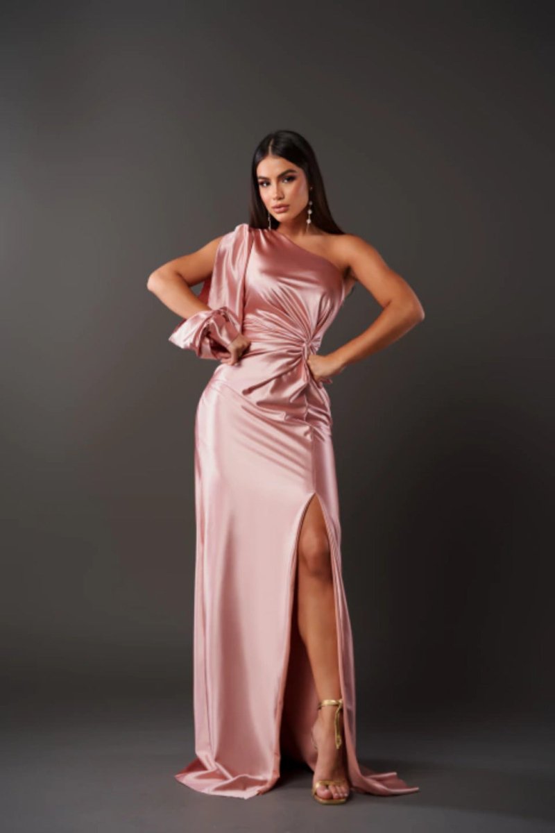Elegant one-shoulder dress with side slit for women | Kyara -15