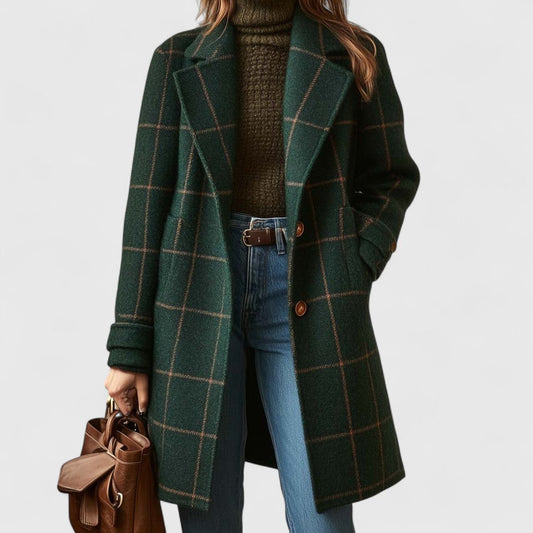 Classic check wool-look coat for women | Fiona -1