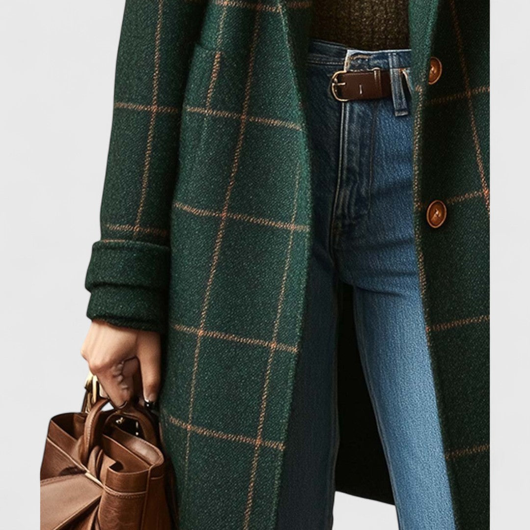 Classic check wool-look coat for women | Fiona -3