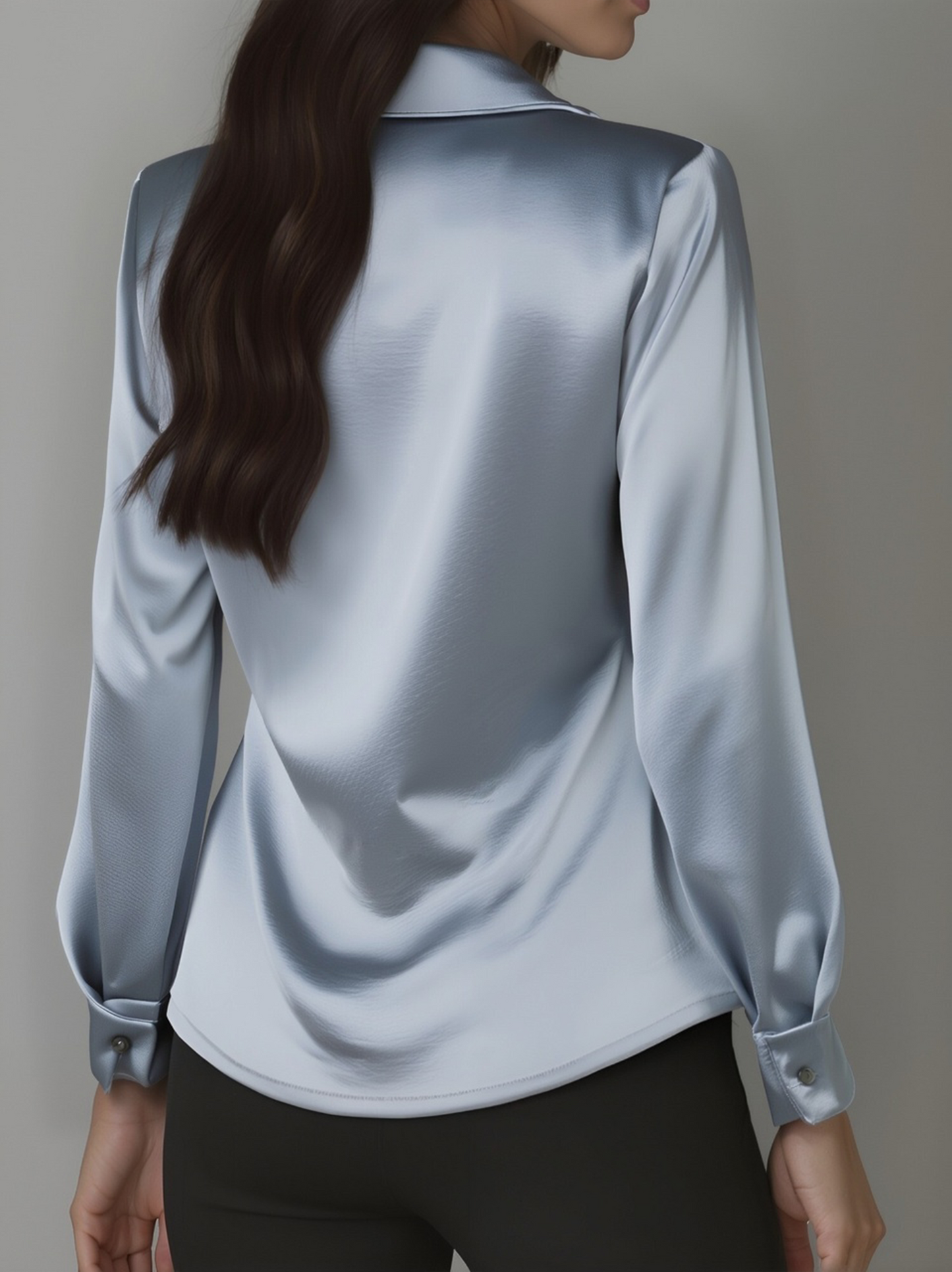 Elegant draped-neckline satin blouse for women -7