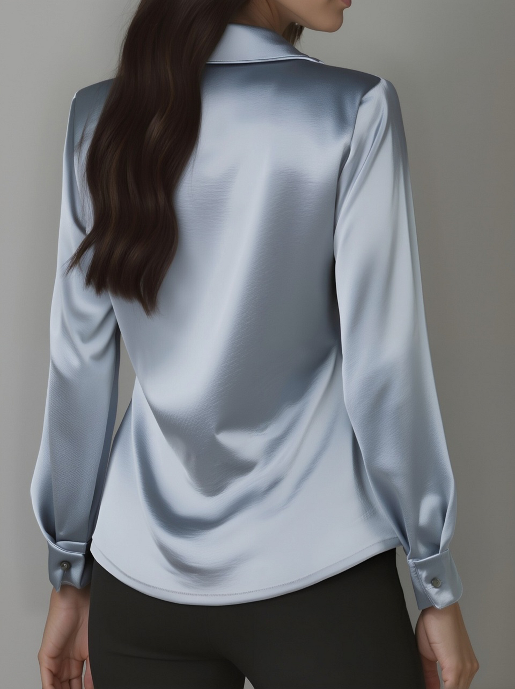 Elegant draped-neckline satin blouse for women -7