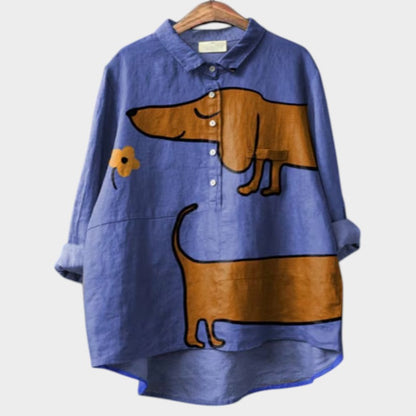 Longline Artistic button-up shirt with relaxed silhouette for women | Audrey