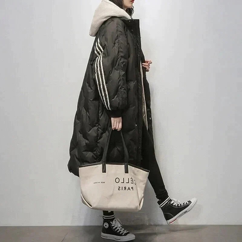 Warm long quilted jacket for women | Tiril -4