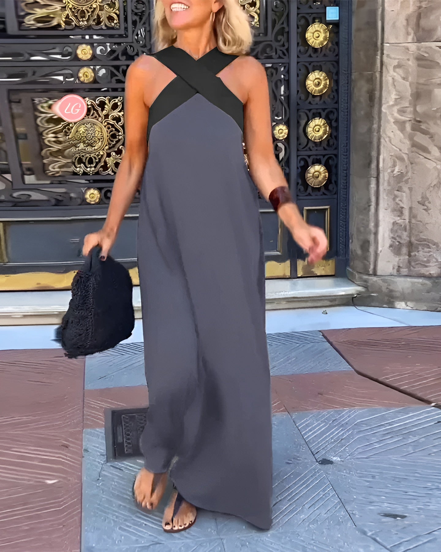 Elegant crossed-cut midi dress for women | Delphine -3