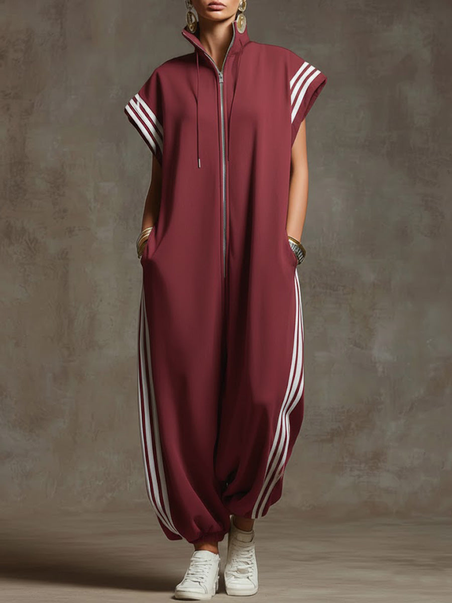 Urban zip-neck sleeveless wide-leg jumpsuit for women | Valencia -4