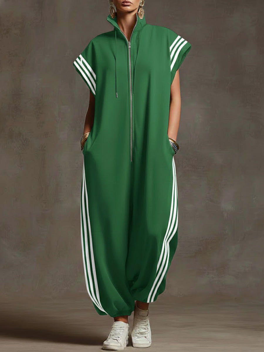 Urban zip-neck sleeveless wide-leg jumpsuit for women | Valencia -6