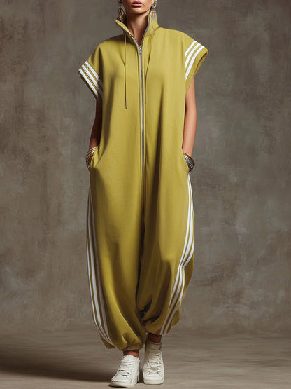 Urban zip-neck sleeveless wide-leg jumpsuit for women | Valencia -2