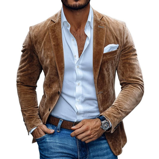 Tailored elegant suede blazer for men -1