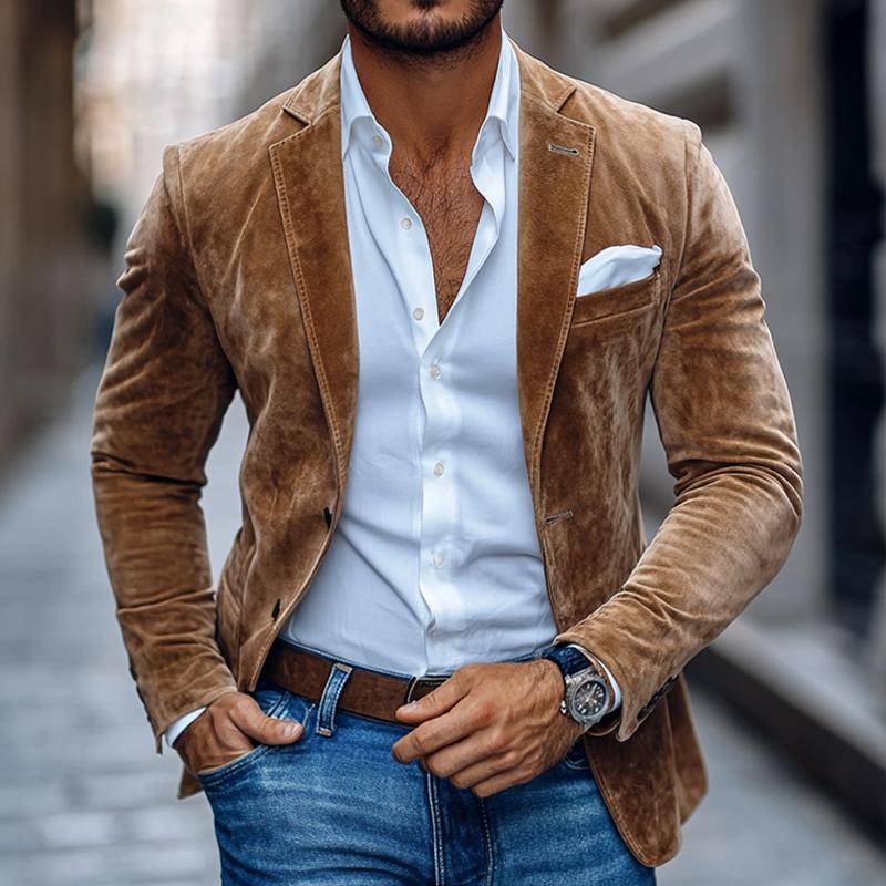 Tailored elegant suede blazer for men -3