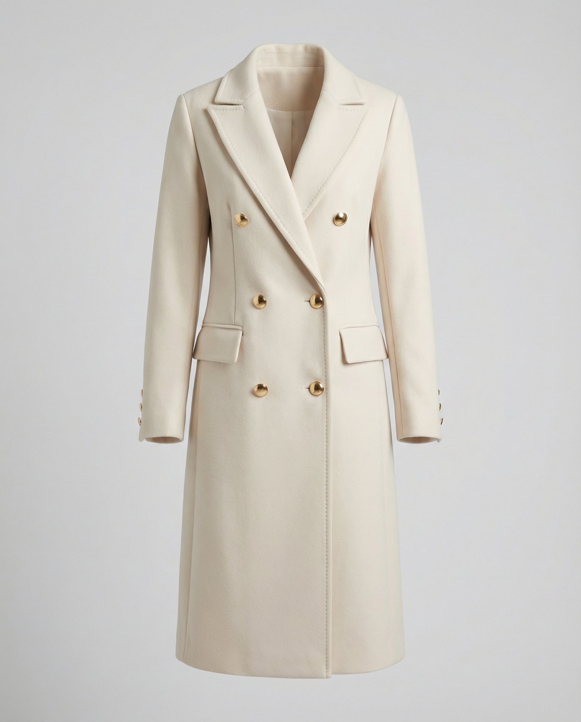 Double-breasted longline wool coat for women -5