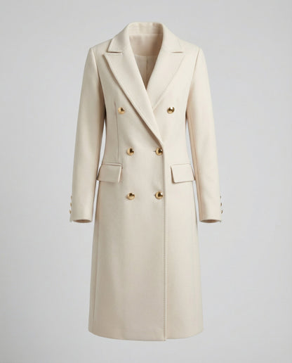 Double-breasted longline wool coat for women -5