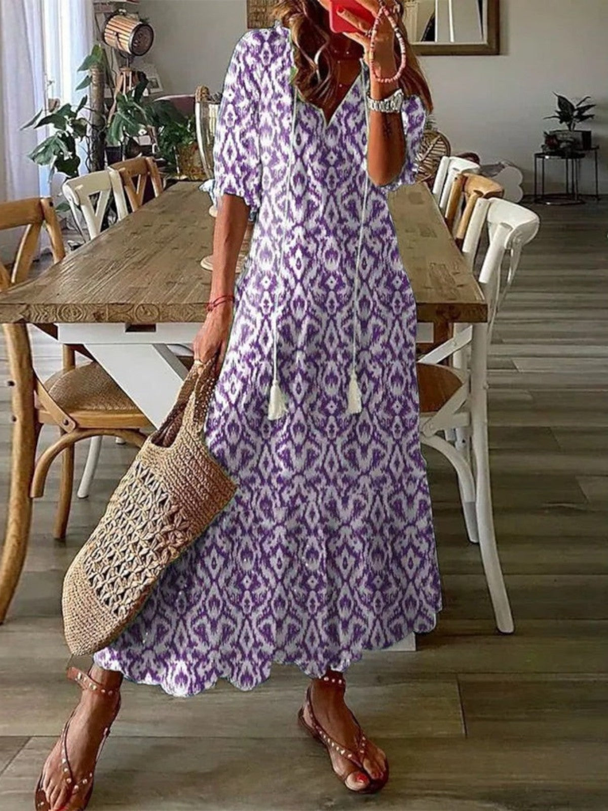Soft Boho vintage V-neck summer dress for women | Sophia