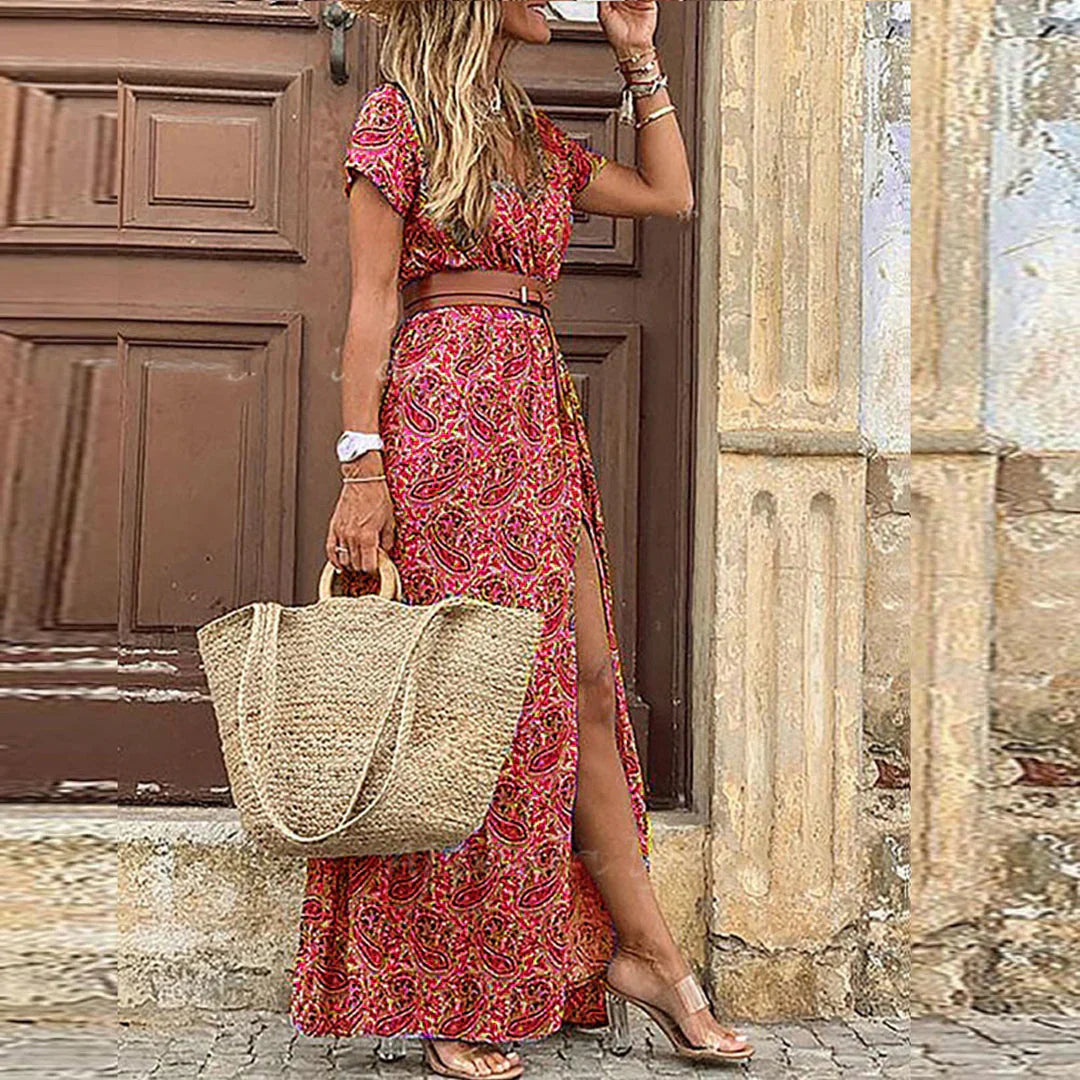Airy boho belted maxi dress for women | Justine -4