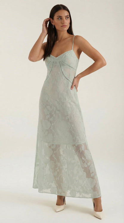 Elegant sweetheart lace maxi dress for women | Arabelle -4
