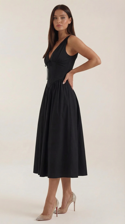 Elegant midi plunge-neck dress for women | Cassiopeia -7