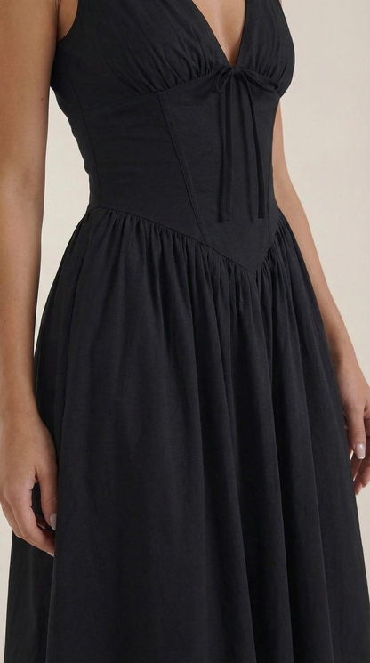 Elegant midi plunge-neck dress for women | Cassiopeia -8