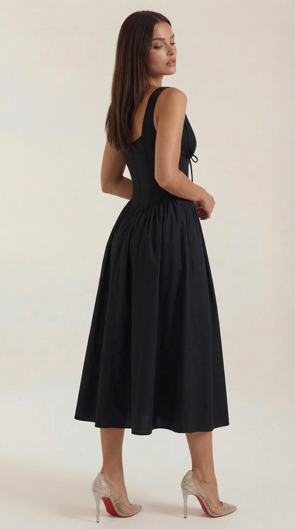 Elegant midi plunge-neck dress for women | Cassiopeia -9