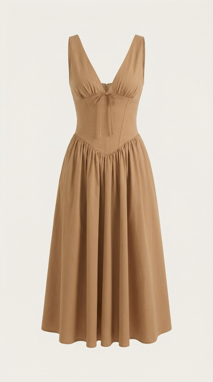 Elegant midi plunge-neck dress for women | Cassiopeia -24