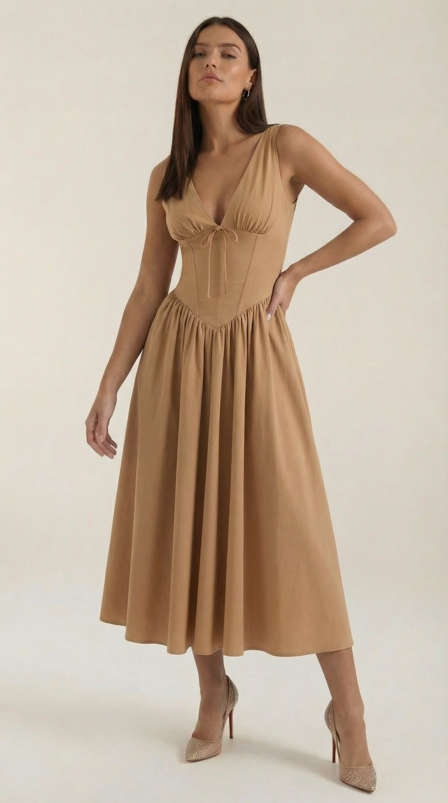 Elegant midi plunge-neck dress for women | Cassiopeia -21