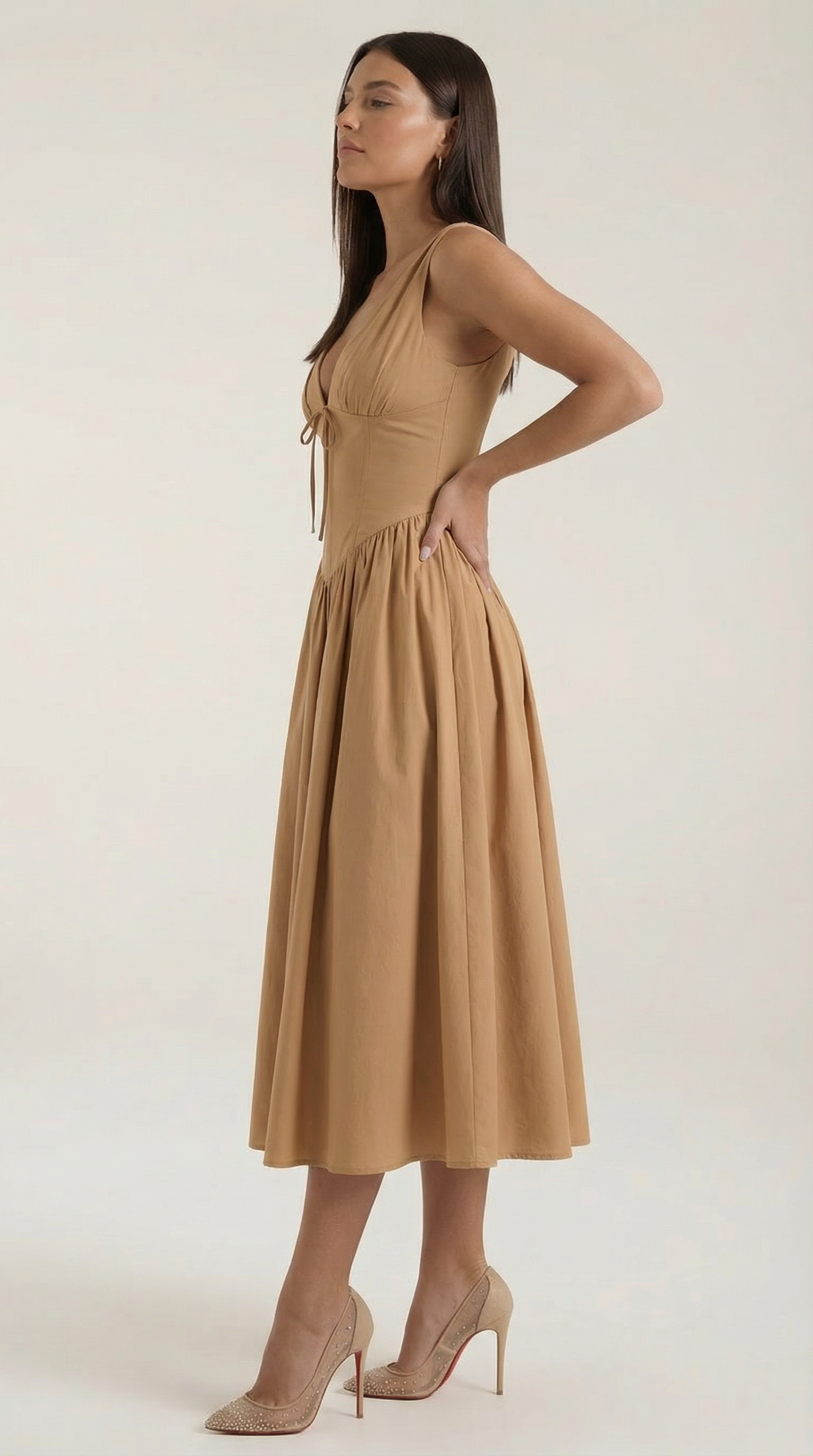 Elegant midi plunge-neck dress for women | Cassiopeia -23