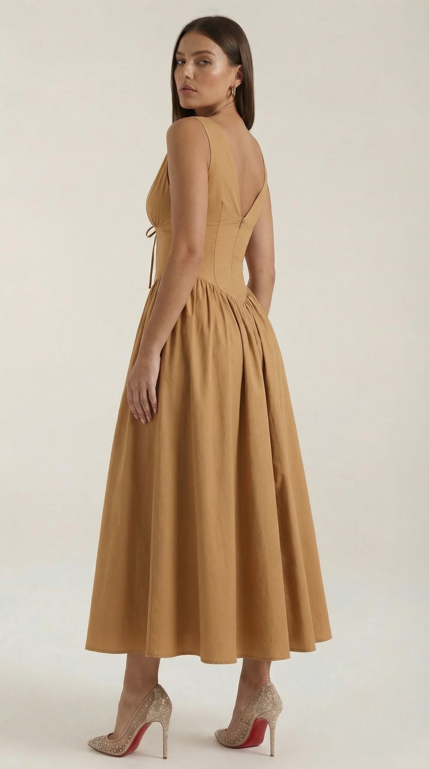 Elegant midi plunge-neck dress for women | Cassiopeia -25