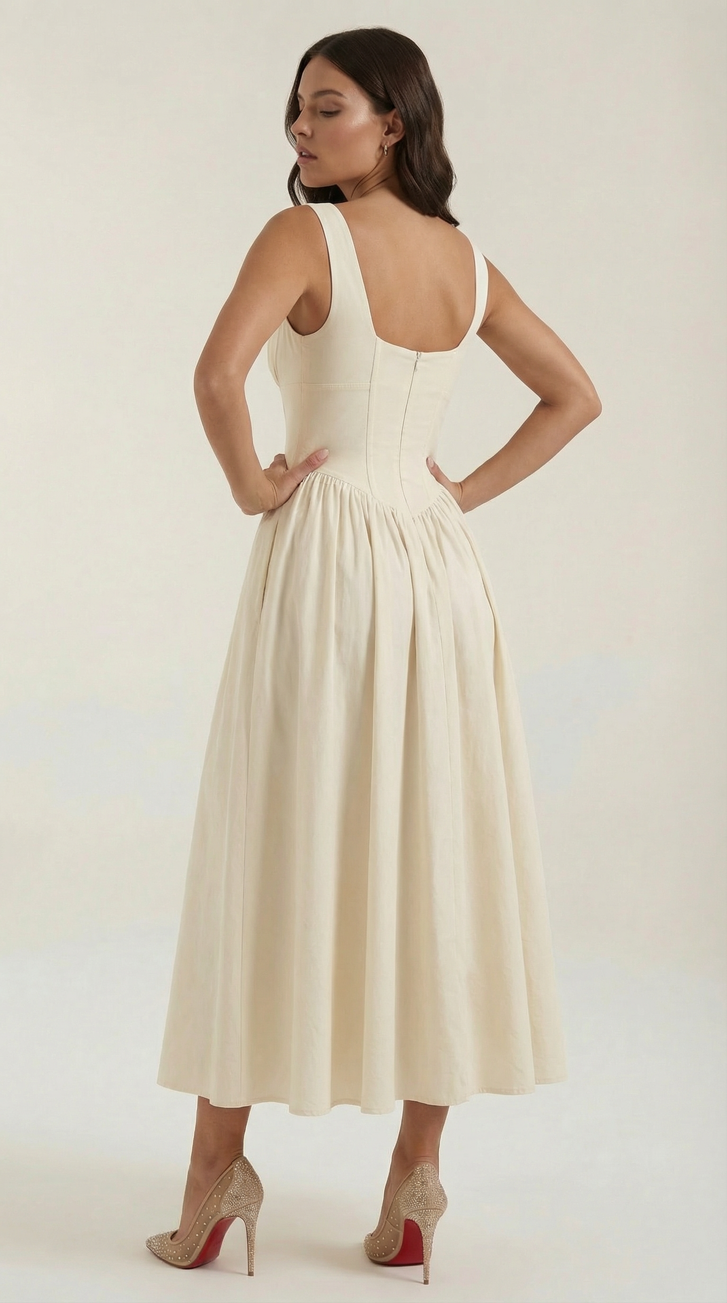 Elegant midi plunge-neck dress for women | Cassiopeia -14