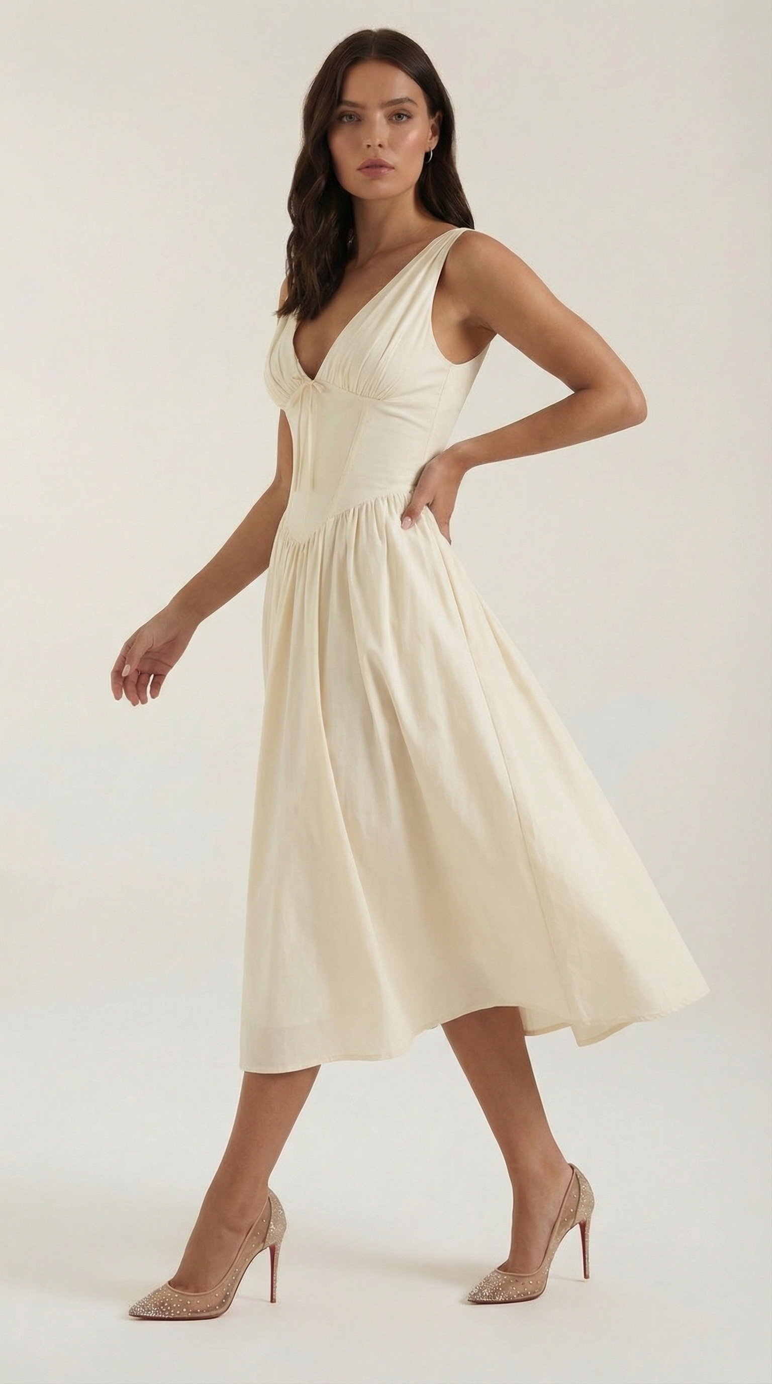 Elegant midi plunge-neck dress for women | Cassiopeia -12