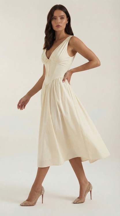 Elegant midi plunge-neck dress for women | Cassiopeia -12