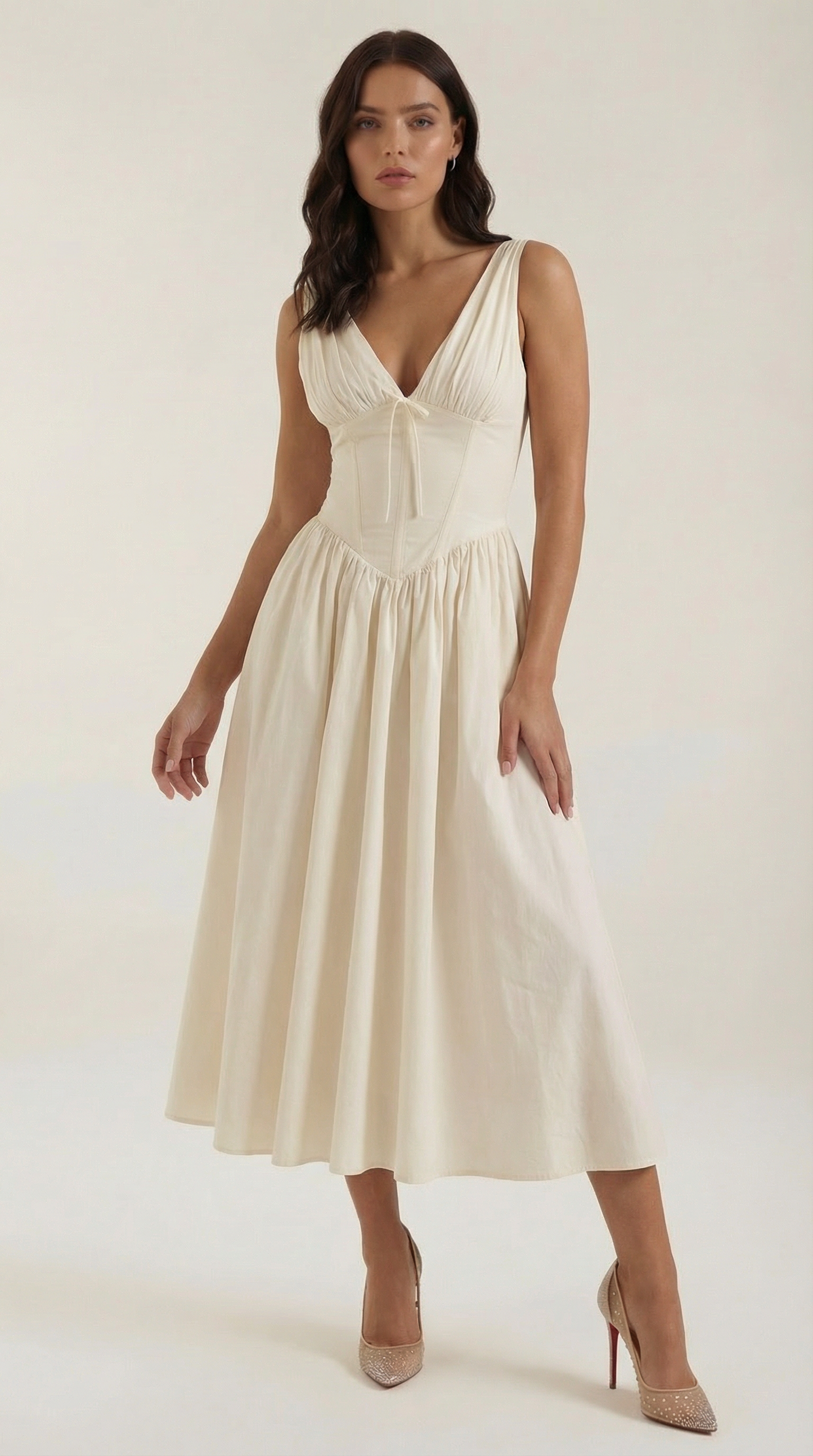 Elegant midi plunge-neck dress for women | Cassiopeia -11